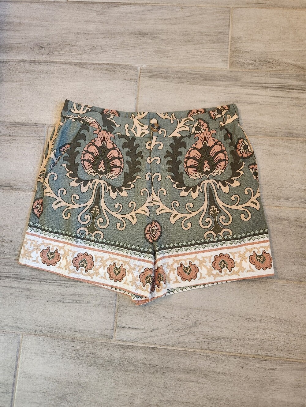 Sanctuary City Shorts S Green Linen Spring Breaker Floral High Waist New $100 - Picture 2 of 13